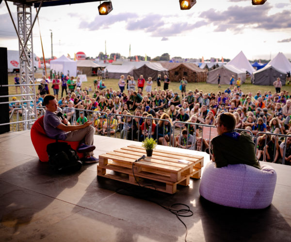 Activities on Sobieszewo Island, Gdansk General view from a stage during an talk with a guest on Sobieszewo Island, Gdansk, Poland August 10, 2019. ZHP/Arkadiusz Wydro