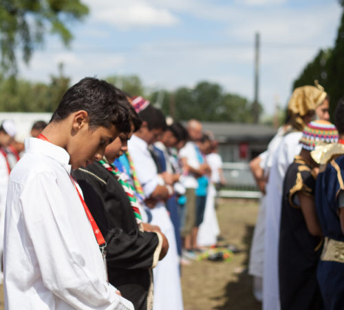 Muslim participants pray during Central European Jamboree in Wroclaw, Poland August 10, 2019. ZHP/Konrad Kmiec