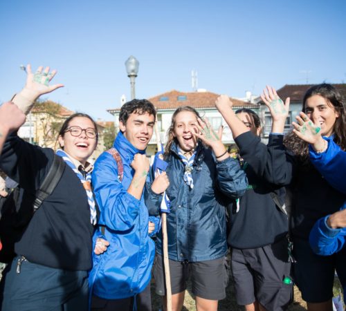 Portugese scouts pose for a photo during International Market event in Aveiro, Portugal October 27, 2018. ZHP/Konrad Kmiec